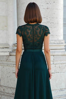Load image into Gallery viewer, Peacock Green Chiffon Round Neck A-Line Long Mother of the Bride Dress with Beading