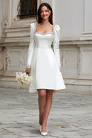 Load image into Gallery viewer, Sparkly Ivory Satin A Line Short Wedding Dress with Sleeves