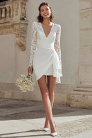 Load image into Gallery viewer, Ivory V-Neck Bodycon Short Bridal Shower Dress with Lace