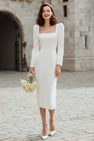 Load image into Gallery viewer, Ivory Square Neck Bodycon Midi Engagement Dress with Sleeves
