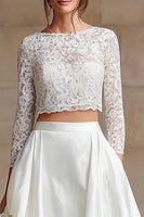 Load image into Gallery viewer, 2 Piece Ivory Satin Long Sleeves A-Line Long Wedding Dress with Lace