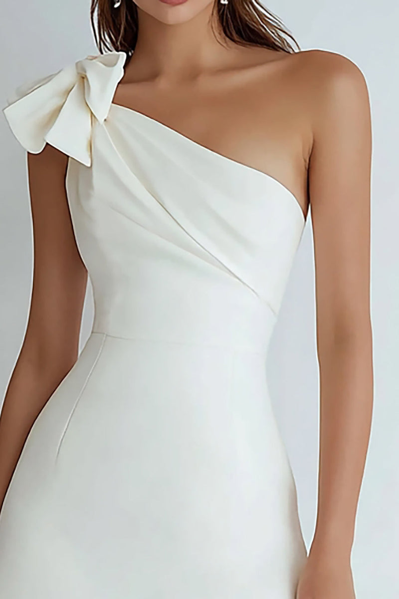 Queendancer Women Ivory Short Bachelorette Party Dress with Bow Satin