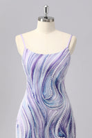 Load image into Gallery viewer, Sparkly Lilac Spaghetti Straps Tight Short Prom Dress with Beading