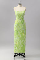 Load image into Gallery viewer, Sparkly Green Beaded Sheath Maxi Prom Dress with Slit