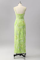 Load image into Gallery viewer, Sparkly Green Beaded Sheath Maxi Prom Dress with Slit