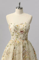 Load image into Gallery viewer, Sparkly Apricot A Line Short Floral Prom Dress with Beading