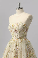 Load image into Gallery viewer, Sparkly Apricot A Line Short Floral Prom Dress with Beading