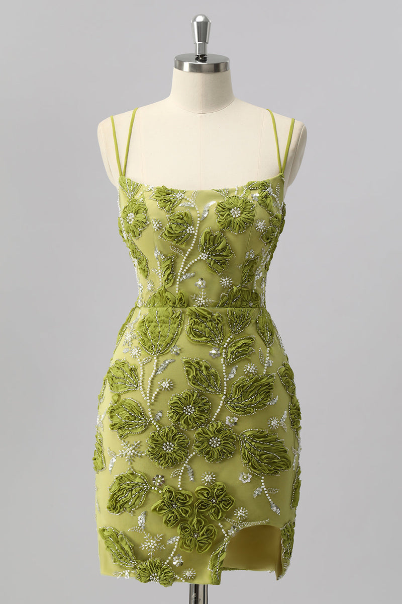 Load image into Gallery viewer, Sparkly Green Cut Out Floral Tight Short Beaded Prom Dress