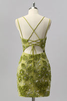 Load image into Gallery viewer, Sparkly Green Cut Out Floral Tight Short Beaded Prom Dress