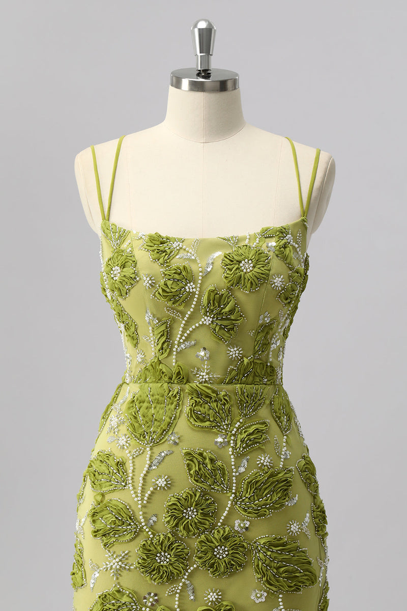 Load image into Gallery viewer, Sparkly Green Cut Out Floral Tight Short Beaded Prom Dress