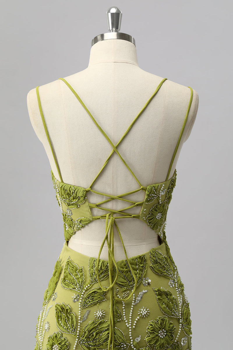 Load image into Gallery viewer, Sparkly Green Cut Out Floral Tight Short Beaded Prom Dress