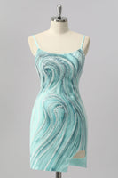 Load image into Gallery viewer, Sparkly Green Short Tight Beaded Prom Dress with Slit