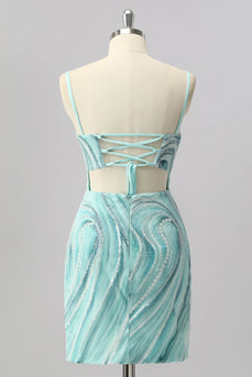 Sparkly Green Short Tight Beaded Prom Dress with Slit