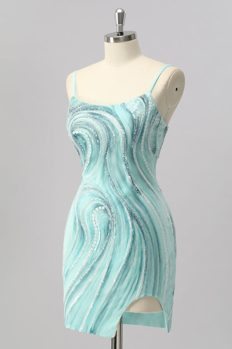 Load image into Gallery viewer, Sparkly Green Short Tight Beaded Prom Dress with Slit