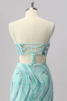 Load image into Gallery viewer, Sparkly Green Short Tight Beaded Prom Dress with Slit