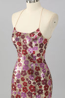 Load image into Gallery viewer, Sparkly Red Floral Backless Tight Short Sequin Prom Dress