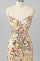 Load image into Gallery viewer, Sparkly Yellow Backless Floral Tight Short Sequin Prom Dress