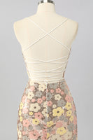 Load image into Gallery viewer, Sparkly Yellow Backless Floral Tight Short Sequin Prom Dress