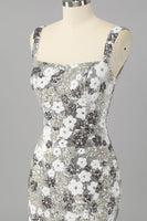 Load image into Gallery viewer, Sparkly Silver Tight Short Sequins Prom Dress with Slit