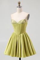 Load image into Gallery viewer, Sparkly Green Satin Sweetheart A-Line Short Prom Dress with Beading