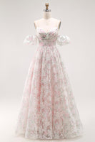 Load image into Gallery viewer, Blush Floral Detachable Sleeves A Line Long Prom Dress