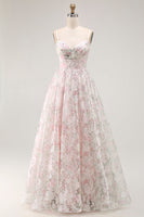 Load image into Gallery viewer, Blush Floral Detachable Sleeves A Line Long Prom Dress