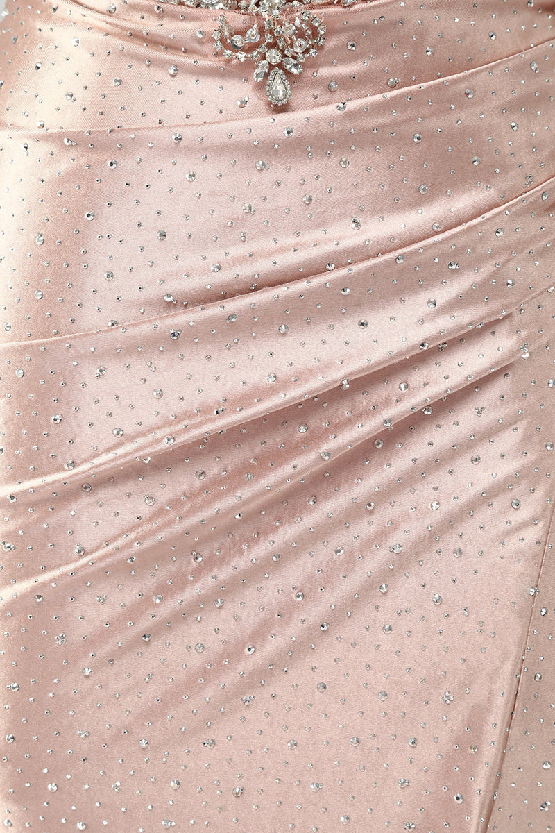 Load image into Gallery viewer, Sparkly Blush Beaded Mermaid Long Corset Prom Dress with Slit