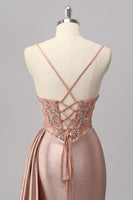 Load image into Gallery viewer, Sparkly Blush Beaded Mermaid Long Corset Prom Dress with Slit