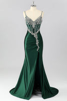 Load image into Gallery viewer, Sparkly Dark Green Mermaid Long Corset Prom Dress with Beading