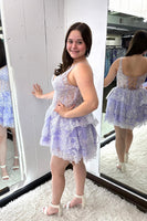 Load image into Gallery viewer, Lilac Thick Straps Lace Ruffled A-Line Short Corset Prom Dress