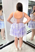 Load image into Gallery viewer, Lilac Thick Straps Lace Ruffled A-Line Short Corset Prom Dress