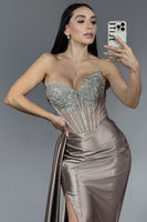 Load image into Gallery viewer, Sparkly Grey Mermaid Satin Long Corset Prom Dress with Slit
