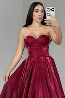 Load image into Gallery viewer, Burgundy Corset A Line Long Prom Dress with Ruffles