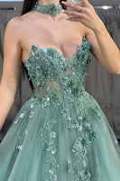 Load image into Gallery viewer, Sparkly Green Sweetheart Floral A-Line Beaded Long Corset Prom Dress