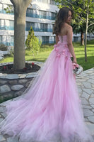 Load image into Gallery viewer, Pink Strapless Sheath 3D Flower Long Prom Dress with Slit