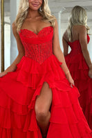 Load image into Gallery viewer, Blue Sweetheart A Line Tiered Long Corset Prom Dress with Ruffles