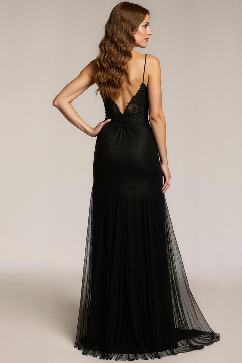 Load image into Gallery viewer, Sparkly Black Mermaid Spaghetti Straps Maxi Formal Dress with Beading