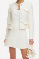 Load image into Gallery viewer, 2 Piece White Single Breasted Tweed A Line Short Pageant Interview Outfits