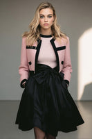 Load image into Gallery viewer, 2 Piece Black Pink Tweed A Line Short Pageant Interview Outfits with Bow