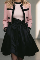 Load image into Gallery viewer, 2 Piece Black Pink Tweed A Line Short Pageant Interview Outfits with Bow