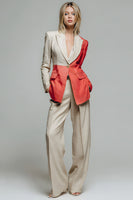 Load image into Gallery viewer, 2 Piece Khaki Red Patchwork One Button Peak Lapel Long Sleeves Prom Suits