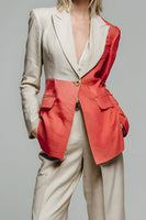 Load image into Gallery viewer, 2 Piece Khaki Red Patchwork One Button Peak Lapel Long Sleeves Prom Suits