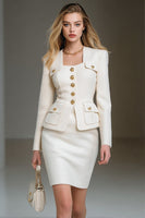 Load image into Gallery viewer, 2 Piece White Single Breasted Pencil Short Tweed Interview Outfits