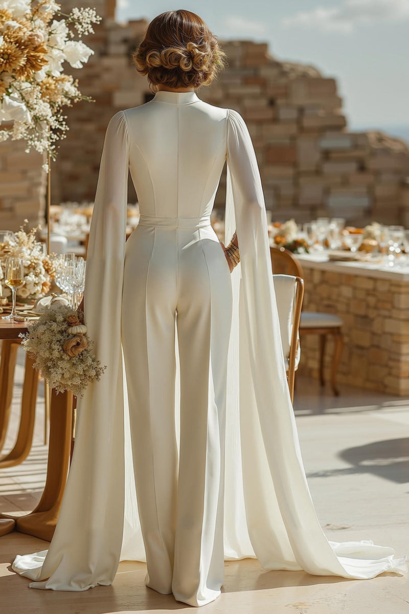 Load image into Gallery viewer, Ivory Keyhole High Neck Bridal Jumpsuits with Pockets