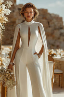 Load image into Gallery viewer, Ivory Keyhole High Neck Bridal Jumpsuits with Pockets
