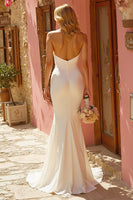 Load image into Gallery viewer, Simple Ivory Mermaid Halter Sweep Train Wedding Dress