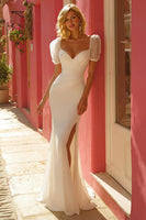 Load image into Gallery viewer, Simple Ivory Floor-Length Mermaid Wedding Dress with Slit