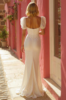 Load image into Gallery viewer, Simple Ivory Floor-Length Mermaid Wedding Dress with Slit