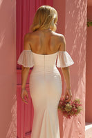 Load image into Gallery viewer, Ivory Mermaid Sweep Train Wedding Dress with Slit