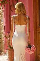 Load image into Gallery viewer, Ivory Spaghetti Straps Mermaid Floor-Length Wedding Dress with Bows